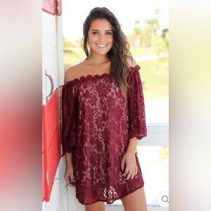 NWT Altar'd State Beige and Burgundy Lace Dress size XS